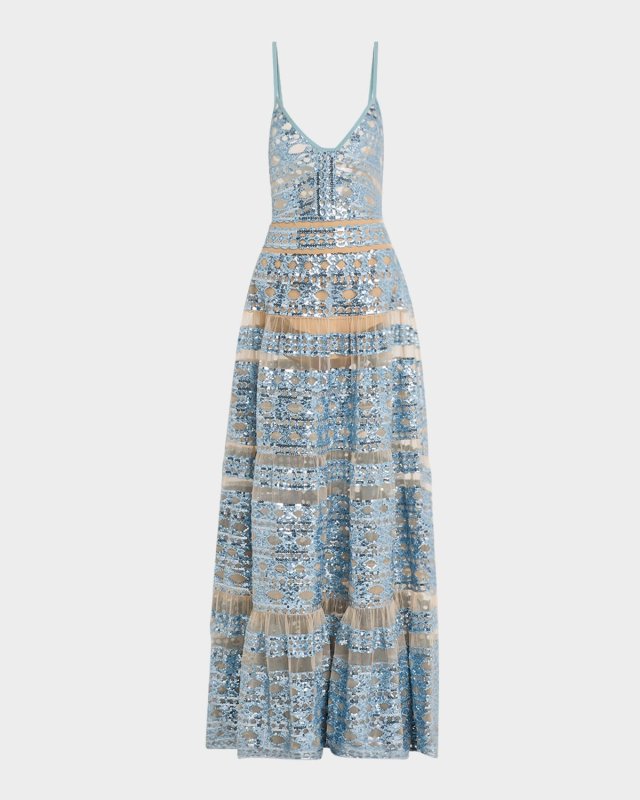 Long Sequined Tulle Dress